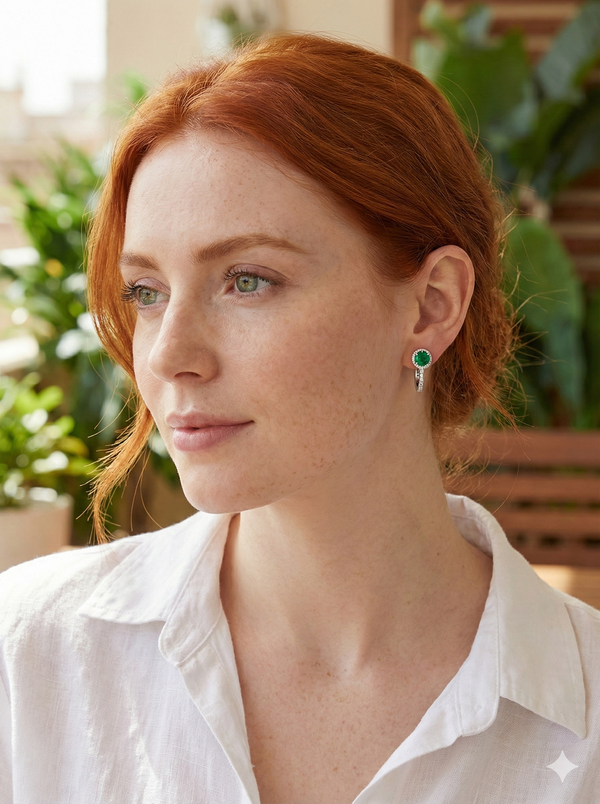 עגילי הילה אמרלד – יוקרה על-זמנית בכסף סטרלינג 925 ואבני חן מלוטשות