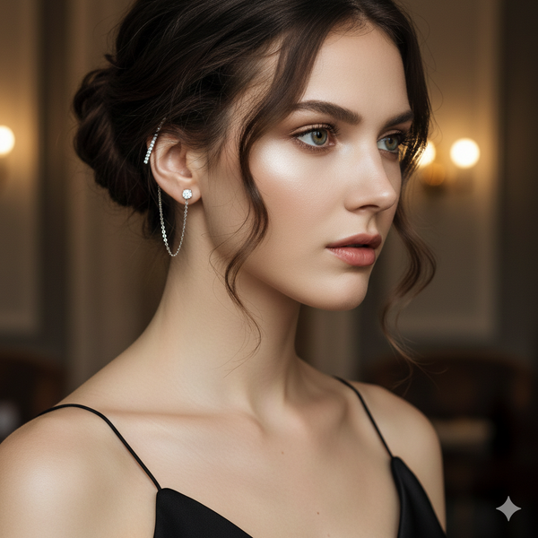 עגילי שרשרת ותופסן מואסניט בעיצוב טרנדי ונוצץ