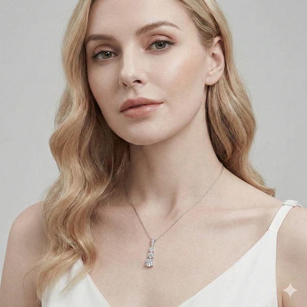 שרשרת תליון שלושת האבנים בשיבוץ מואסניט – 1.85 קראט