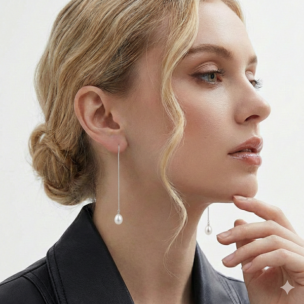 עגילי פנינה Pearl Essence – עיצוב נופל ואצילי מכסף טהור