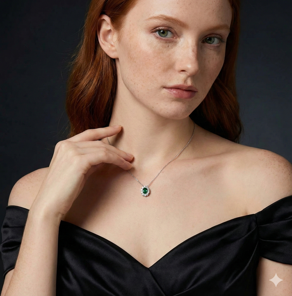 תליון Oval אמרלד ומואסניט – יוקרה נצחית בעיצוב קלאסי